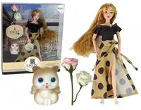 Păpuşă Lean Toys - Emily, cu ținută cu buline și pisicuță, 30 cm