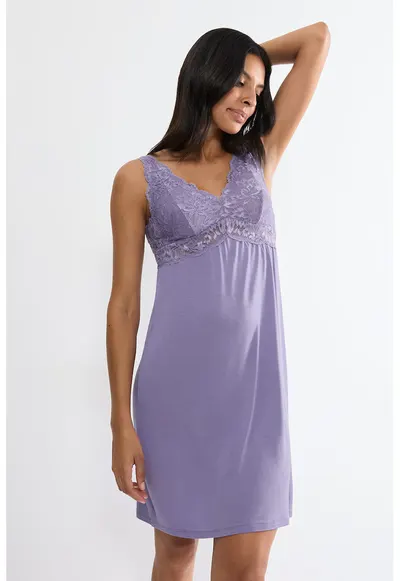 Camasa de noapte din amestec de modal cu dantela Timeless Sensuality - Violet