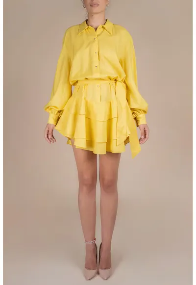 Rochie scurta cu volane din in - Galben