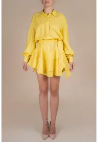 Rochie scurta cu volane din in - Galben