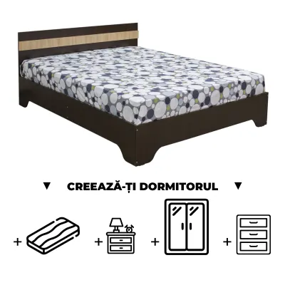 Creeaza-ti Dormitorul ALMA, sonoma inchis + sonoma deschis, de la Pat cu picioare Alma 160x200 cm, adauga Saltea, Noptiere, Comoda, Dulap