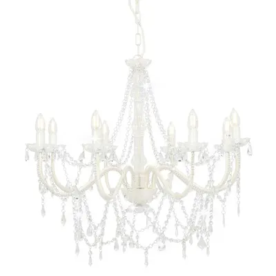 vidaXL Candelabru cu mărgele, alb, 8 becuri E14