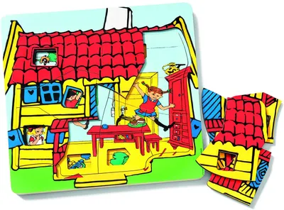 Puzzle din lemn cu trei straturi Pippi - Pippi șosetele lungi, 24 de piese