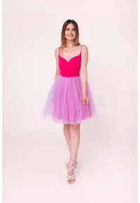 Rochie scurta evazata cu funda pe partea din spate Bloom - Fucsia/Lila