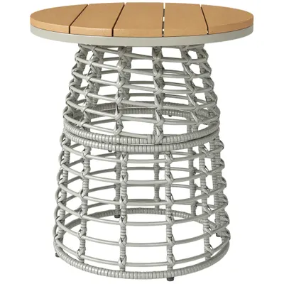 Outsunny Masă de cafea de grădină masă auxiliară exterior rotundă în răchită de aspect rotință și placă compozită Ø45 x 50 cm gri | Aosom Romania