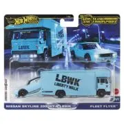 Hot Wheels Transportator Fleet Flyer cu Masinuta Nissan Skyline 2000 Gt-R Lbwk Scara 1: 64