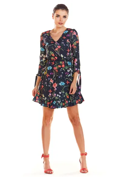 Rochie dama Poliester - M195 - Flori bleumarin - Bleumarin