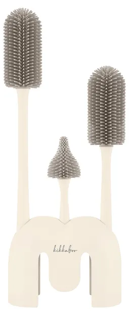 Perii pentru sticle KikkaBoo - Platinum Silicone, 3 bucăți cu suport, Sand