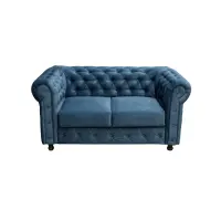 Canapea fixa CHESTERFIELD, 2 locuri, cu arcuri, albastru, 168x90x80 cm