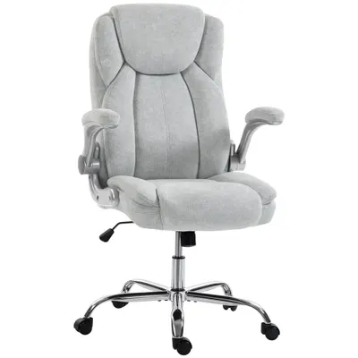 Scaun Ergonomic HOMCOM, Spătar Înalt, Tapițat în Catifea Imprimată, Cotiere Rabatabile, Alb Crem | Aosom Romania