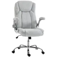 Scaun Ergonomic HOMCOM, Spătar Înalt, Tapițat în Catifea Imprimată, Cotiere Rabatabile, Alb Crem | Aosom Romania