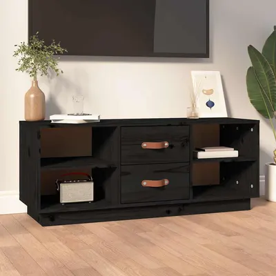vidaXL Comodă TV, negru, 100x34x40 cm, lemn masiv de pin