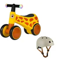 Bicicleta fara pedale, Lionelo, Sammy, Cu 4 roti, Din spuma EVA, Stabila, Manere moi, antiderapante, 12- 36 luni, Greutate maxima suportata 25 kg, Galben + Casca pentru copii, Reglabila 50-56 cm, Bej