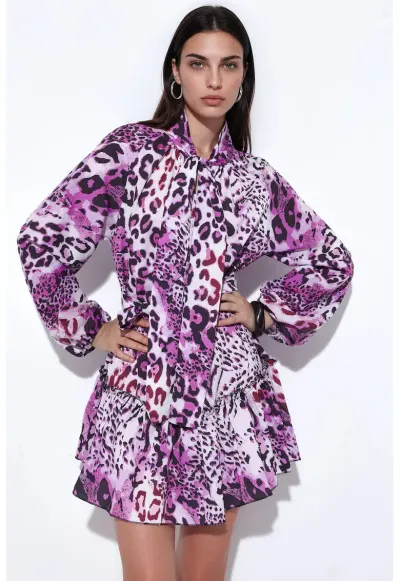 Rochie Mini - Eleganta - Multicolor - Poliester cu Lycra - cu Cordon