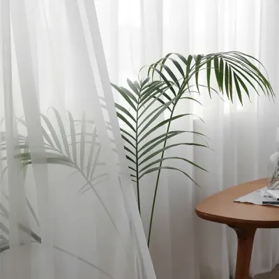 Perdea simpla din matase Jorjet, Alb, 140cm latime x 260cm inaltime, cu rejansa pt bara