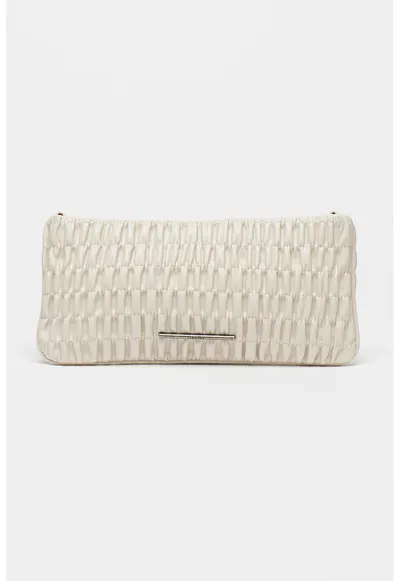 Geanta crossbody din piele ecologica cu fronseuri - Alb murdar