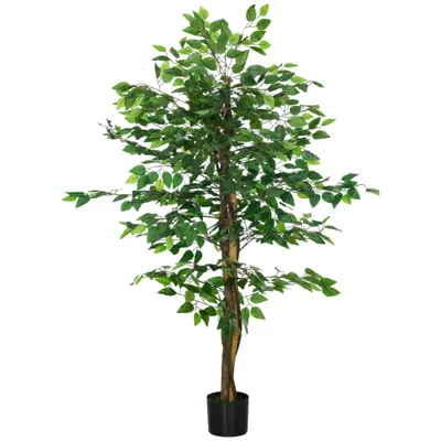 HOMCOM Ficus artificial cu ghiveci de 5 ft, planta artificiala de interior, exterior, pentru decorarea camerei de zi, biroului