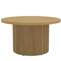 HOMCOM Masă de cafea rotundă din lemn, masă de living cu picior canelat, stil modern, aspect lemn natural | Aosom Romania