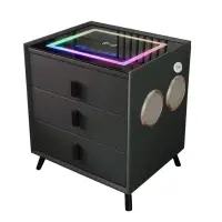 Noptiera inteligenta cu &icirc;ncărcare wireless și iluminare LED &ndash;culoare: negru, 3 Sertare de depozitare, difuzor Bluetooth
