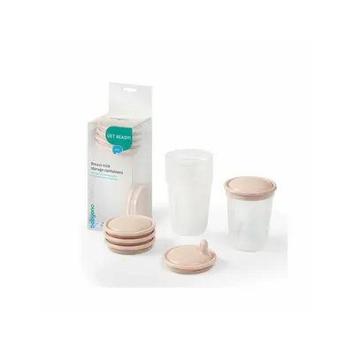 Set 4 recipiente, BabyOno, Pentru stocarea laptelui matern sau a hranei, 200 ml, Fara BPA, Contin capace, Transparent