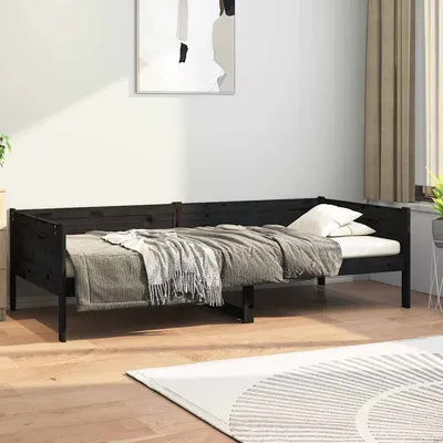 vidaXL Pat de zi, negru, 90x190 cm, lemn masiv de pin