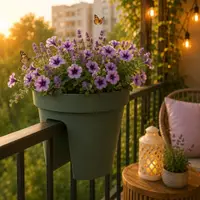 Ghiveci suspendat pentru balustradă, Flower Bridge, 28 cm, verde închis, pentru balcon, terasă și grădină