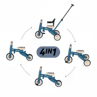 Tricicleta multifunctionala, Petite&Mars, Drift, 4 in 1, Vehicul de impins, Bicicleta, Cu maner detasabil si reglabil, Sezut ergonomic, Roti din cauciuc, Pana la 25 kg, 1.5-5 ani, Ocean Blue