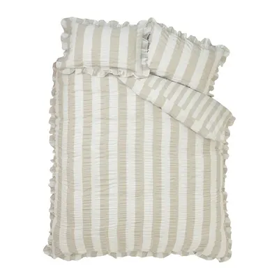 Lenjerie de pat bej pentru pat dublu cu 3 piese 200x200 cm Seersucker Frill Stripe – Catherine Lansfield