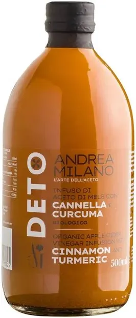 Oțet de mere organic cu scorțișoară și turmeric, nefiltrat, 500 ml, Andrea Milano