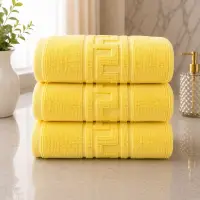 Set 3 prosoape mari, Greek Border, 70x130cm, din 100% bumbac pakistanez, 480g, Galben
