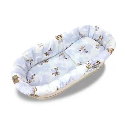 Set pentru landou/cosulet, Qmini, Cu protectie, saltea si pernuta, Din bumbac certificat Oeko Tex Standard 100, Sky Adventure