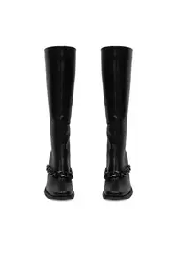 Cizme dama - tocul gros - varf patrat - negru - material sintetic