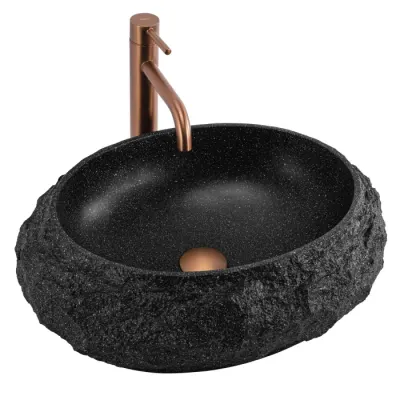 Lavoar baie cu montare pe blat 50 cm, negru mat, Rea Mika