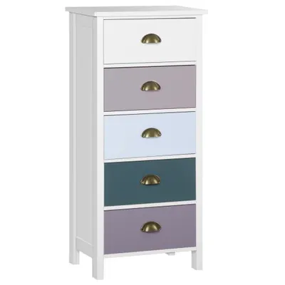 HOMCOM Comodă pentru Dormitor cu 5 Sertare Colorate, cu Mânere Metalice, 45x30x95.4 cm, Multicolor | Aosom Romania