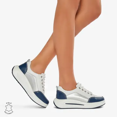 Pantofi Casual de dama din Piele Naturala Multicolor CRL0571 BLEUMARIN CU ALB