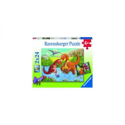 Puzzle Dinozauri la Rau, 2x24 Piese
