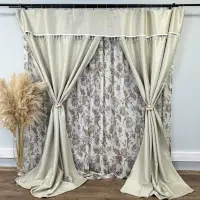 Set 3 metri de 2 bucati de Draperie BlackOut, Pearls, 150cm latime x 270cm inaltime, Crem cu Sclipici + Perdea 400cm latime x 270cm inaltime, din Matase Imprimata, Iris Mov