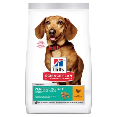 Hills SP CANINE ADULT PERFECT WEIGHT S&M CHK, hrana uscata pentru caini adulti de talie mica si mini, cu pui 1.5 KG
