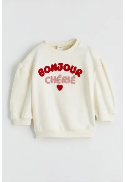 Bluza de trening cu imprimeu text - Rosu vermillion/Crem/Rosu capsuna