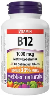Vitamin B12, 1000 mcg, 80 tablete sublinguale, Webber Naturals