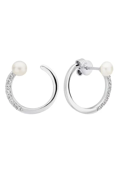 Cercei argint cu perle naturale si zirconia pavé - Mezzaluna
