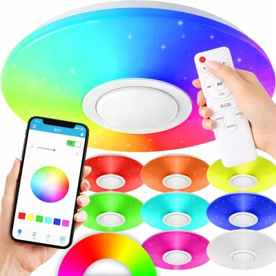 Plafoniera Led, NewEvo , inteligenta, Putere 40W, Control prin Telefon Telecomanda Intrerupator, Difuzor Conectat Bluetooth, Lumina RGB Calda si Rece