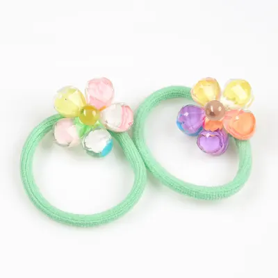 Set 2 elastice de par verzi cu flori din margele colorate