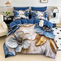 Lenjerie de Pat Bumbac Finet 5D 6 Piese cu Elastic 180x200 , Blue Harmony