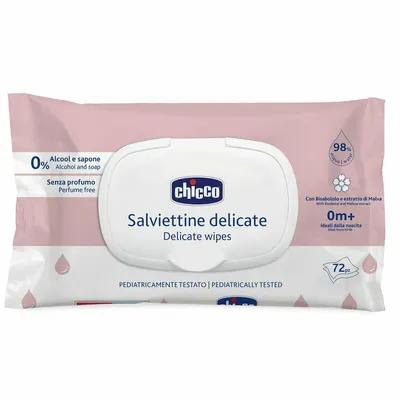 Servetele umede biodegradabile 72 buc, Chicco, 98% apa, Fara parfum, 0 luni+