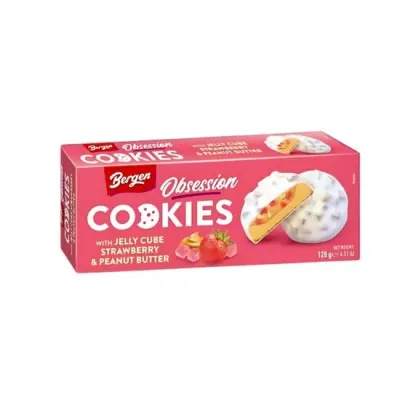 Biscuiți Bergen Obsession cu jeleu de căpșuni și unt de arahide, 128 g Engros