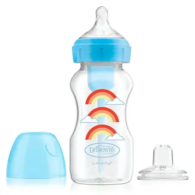 Biebron de tranziție Dr. Brown's Wide-Neck Options+, Blue Rainbows, 270 ml