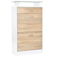 HOMCOM Dulap pentru Pantofi, Mobilier depozitare Pantofi cu 2 Uși pliante 2 Compartimente, sertar, Placă din Sticlă - Lemn stejar Alb | Aosom Romania