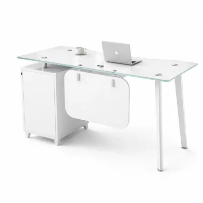 Birou Concept Vision cu blat din sticla, dulap lateral fix - dimensiuni 1400*700*750 mm