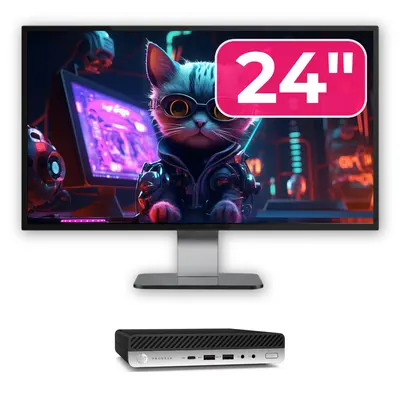 Pachet Calculator Second Hand HP ProDesk 600 G5 Mini, Intel Core i5-8500T 2.10 - 3.50GHz, 8GB DDR4, 256GB SSD + Monitor 24&quot